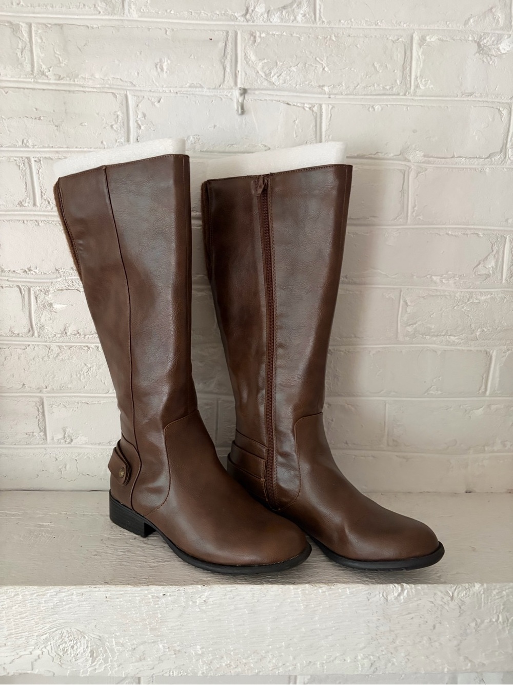 LifeStride Women's Brown Faux Leather Knee High Riding Boots Round Toe Zip 9